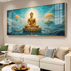 Golden Buddha with Floating Islets Acrylic Painting