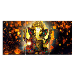 Lord Ganesha Canvas Wall Painting of 3 Pieces
