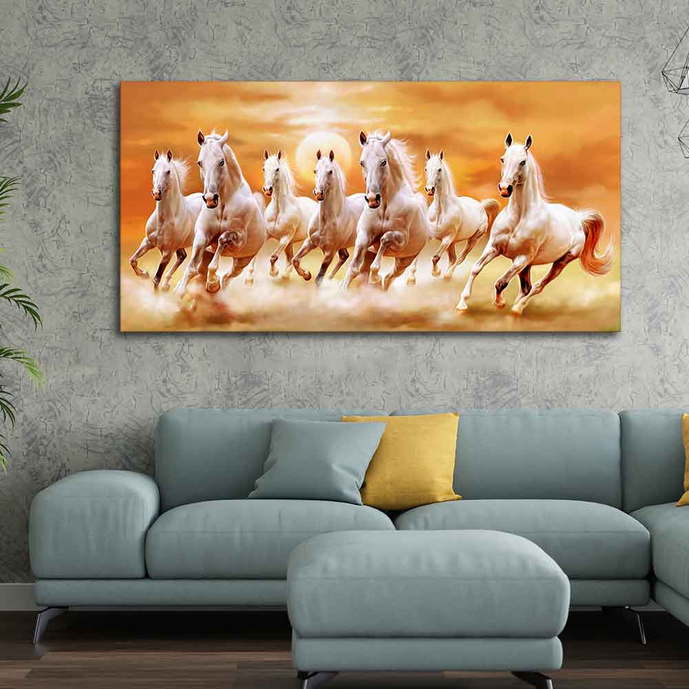 Beautiful Seven Running Horses Canvas Big Wall Painting