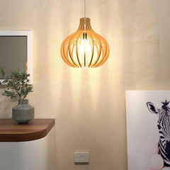 Modern Design Onion Shape Wooden Ceiling Lamp For Home Decoration Living Room