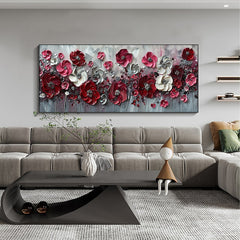 Abstract Red Flower Landscape Painting on Canvas, Extra Large Wall Art Original Texture Floral Wall Art Retro Wall Art Living Room Decor Online