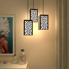 Wooden Ceiling Pendant Light Triangle Pattern Design Modern Lamp For Home Decoration Living Room
