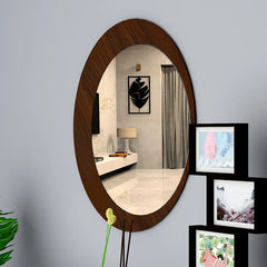 Minimalistic Round Shape Wooden Wall Mirror