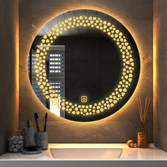 Beautiful Unique Pattern Led Rounded Shape Bathroom Wall Mirror