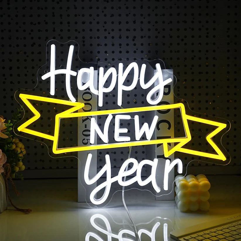 Happy New Year Neon Sign for Wall Decor - Design