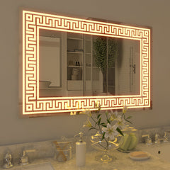 Designer Greek Key Motif Led Rectangular Bathroom Mirror