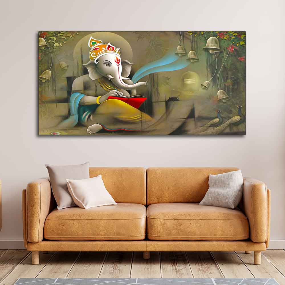 Auspicious Lord Ganpati Ganesha Canvas Wall Painting