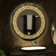 Beautiful Unique Pattern Led Rounded Shape Bathroom Wall Mirror