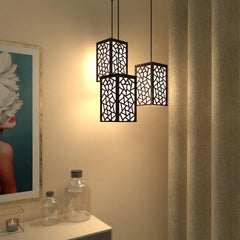 Wooden Ceiling Pendant Light Triangle Pattern Design Modern Lamp For Home Decoration Living Room