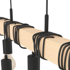9 Light Black Steel Natural Wooden Bar Wooden Ceiling Light