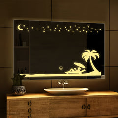 Rectangular Beautiful Beach Theme Based Led Bathroom Wall Mirror