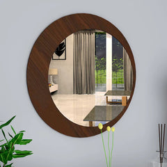 Minimalistic Round Shape Wooden Wall Mirror