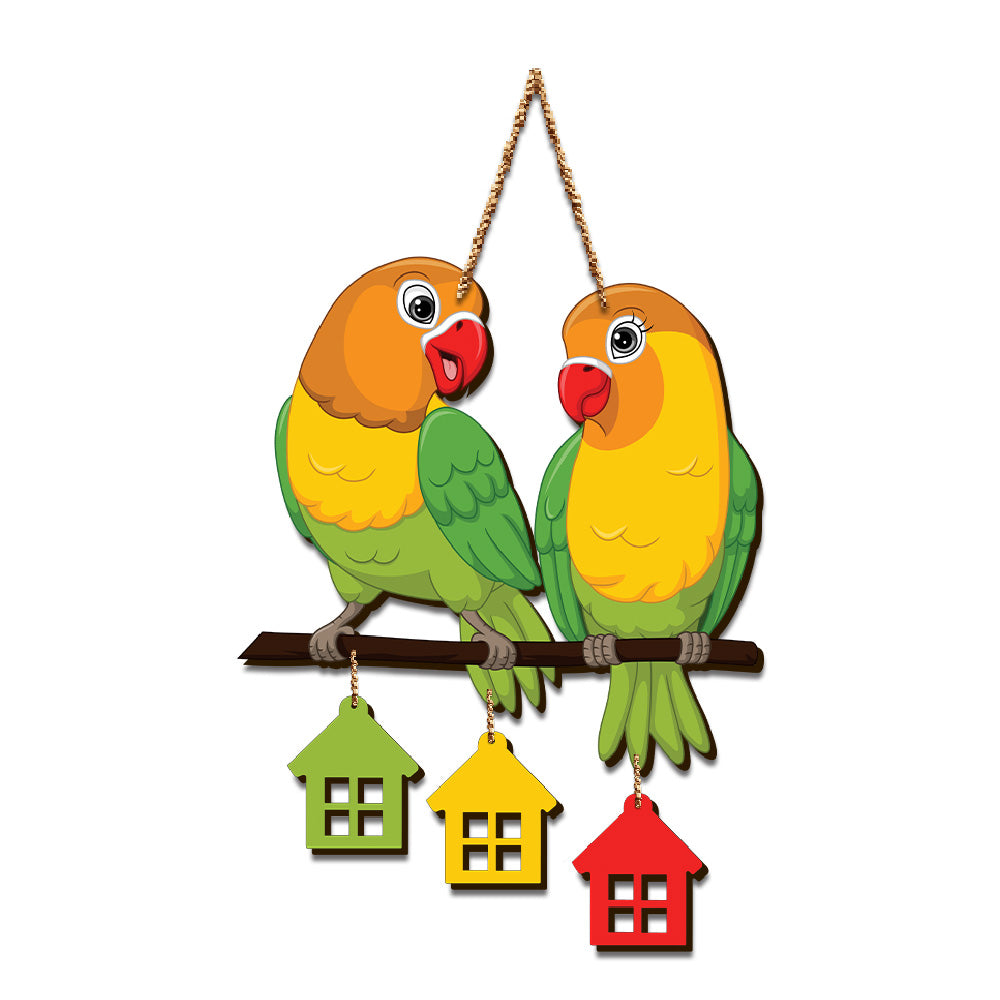 Cute Parrot Pair Wooden Wall Hanging for Home Decoration