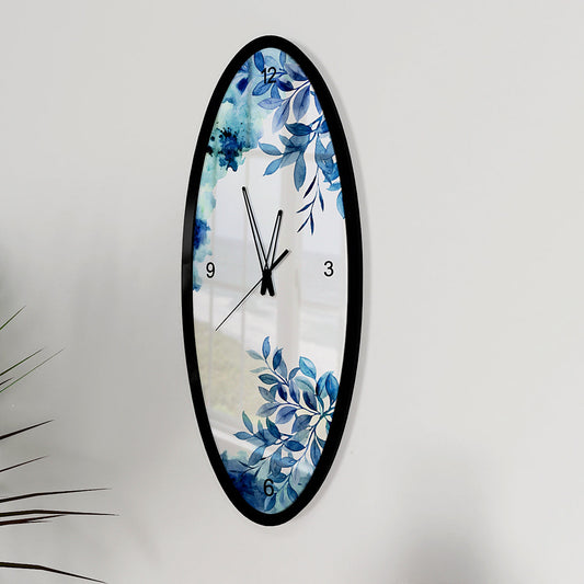 Blue Floral Dreams Wooden Oval Wall Clock