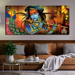 Lord Krishna Playing Flute Premium Canvas Wall Painting