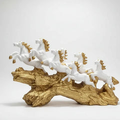 White & Gold Seven Horses Vastu Showpiece for Home Decor | 45 cm (Length) × 25 cm (Height)