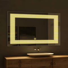 Rectangular Shaped Line Art Pattern Led Bathroom Wall Mirror
