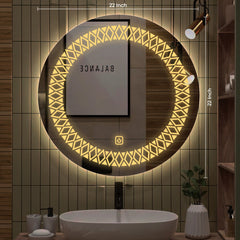 Artistic Pattern Design Art Led Rounded Shape Bathroom Wall Mirror