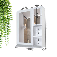 Structured Wooden Bathroom Cabinet Mirror with 4 Spacious Shelves with White Finish