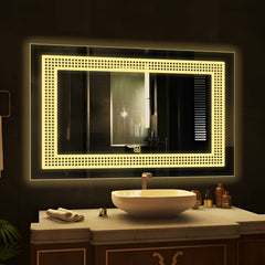 Rectangular Shaped Decorative Pattern Led Bathroom Wall Mirror