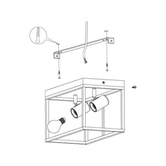 Two Bulb Steel Ceiling Light With Black Clear Glass