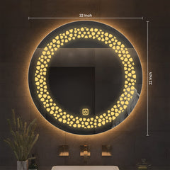 Beautiful Unique Pattern Led Rounded Shape Bathroom Wall Mirror