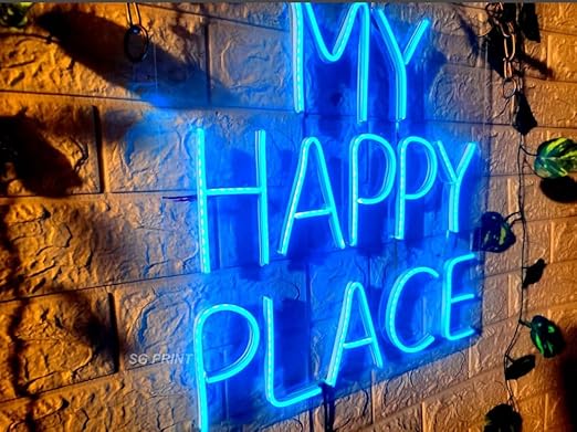 My Happy Place" Blue Neon Sign for Home Wall Decor & Man Cave
