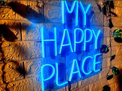 My Happy Place" Blue Neon Sign for Home Wall Decor & Man Cave
