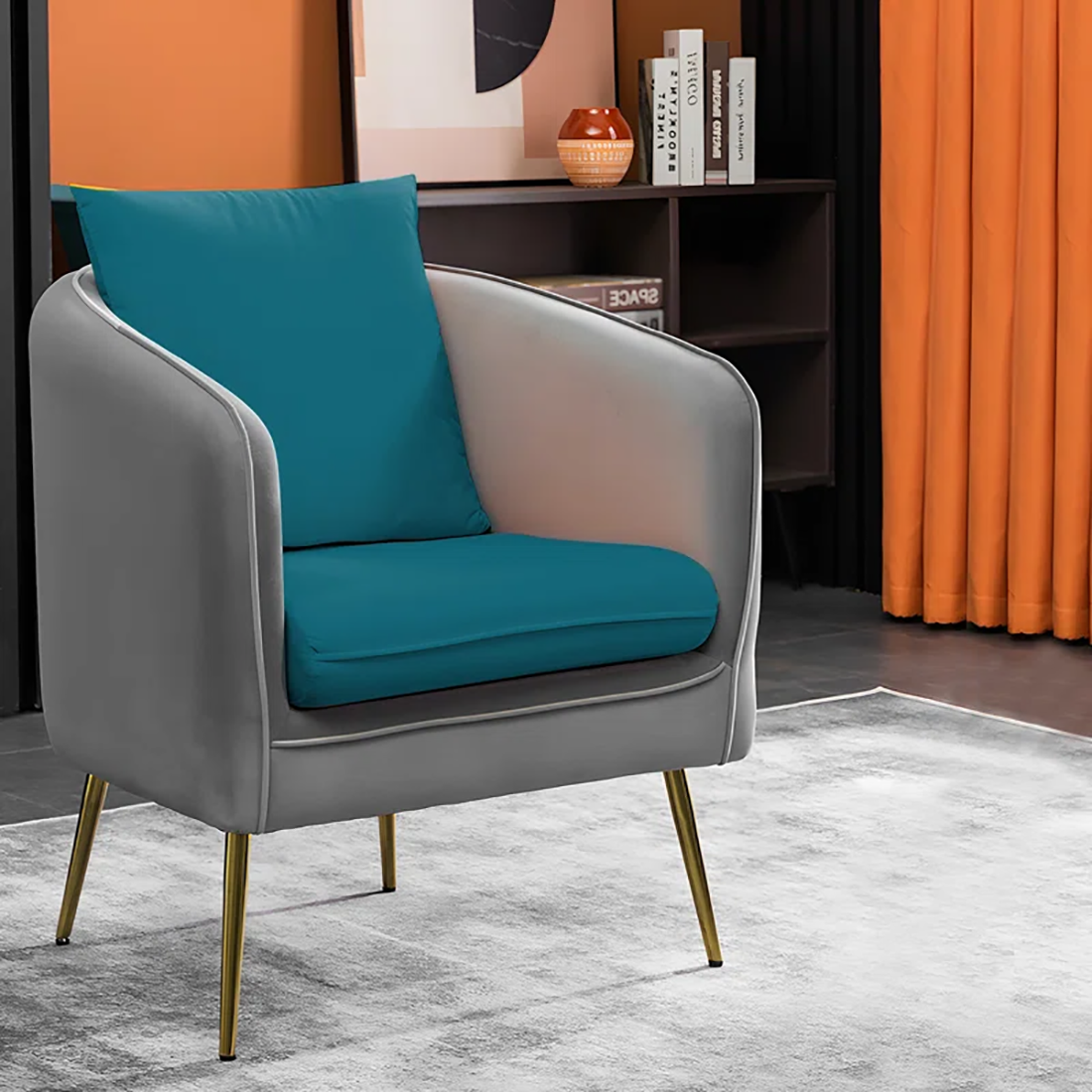 Grey & Teal Lamb Accent Chair