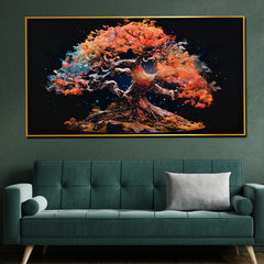 Tree of Autumn Colors Framed Crystal Glass Painting