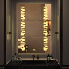 Rectangular Shaped Minimalistic Textured Art Led Bathroom Wall Mirror