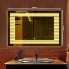 Rectangular Shaped Line Art Pattern Led Bathroom Wall Mirror