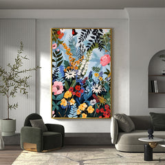 Original Blossom Tree Painting on Canvas, Large Abstract 3D Textured Blue Floral Wall Art Custom Modern Fashion Living Room Home Decor Online