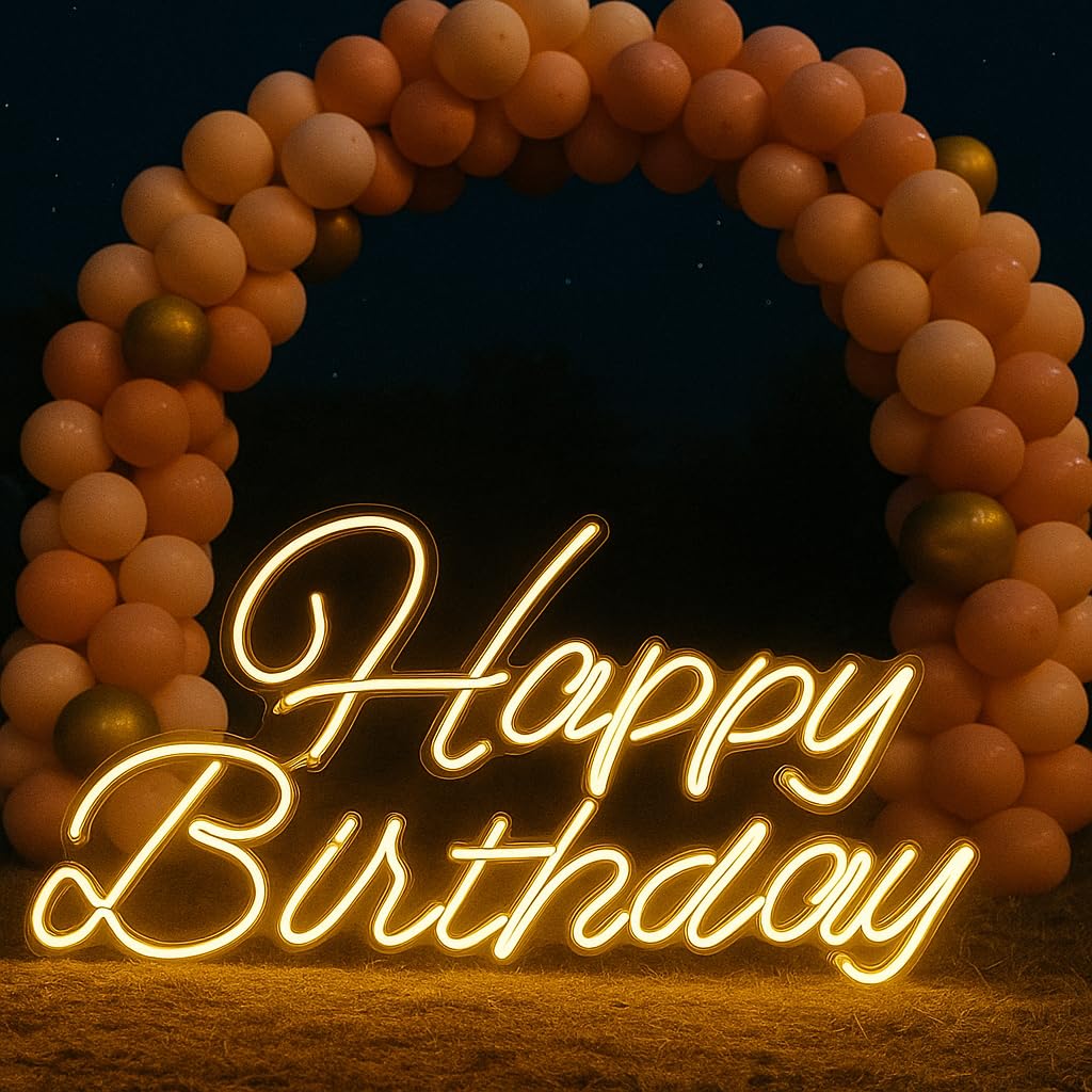 Happy Birthday Neon| Elegant White Light Wall Decor for Party Backdrop, Celebration Display, Cake Table, Photo Booth, Home Event Styling