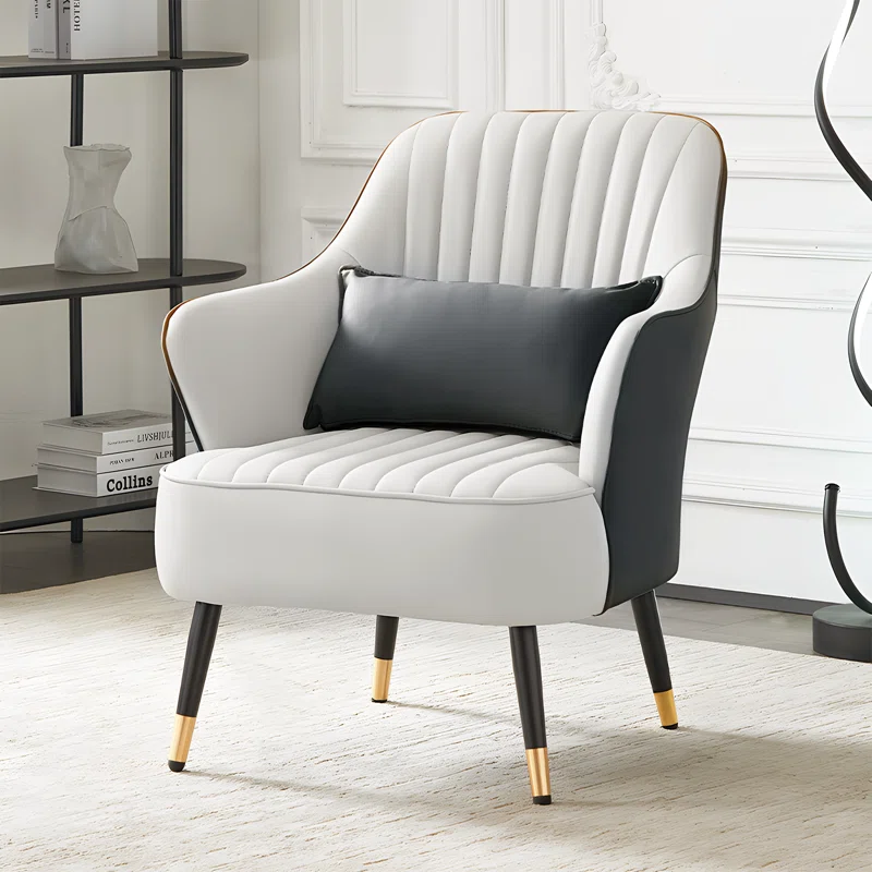 Grey White Havya Faux Leather Arm Chair