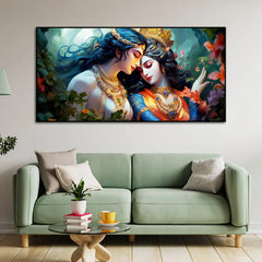 Divine Radha Krishna Wall Decor – Large Horizontal Digital Art Print on Canvas