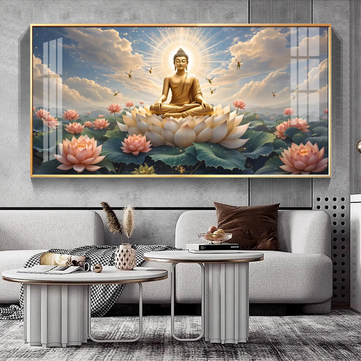Meditating Buddha Art, Lotus Pond Painting