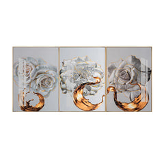 Luxury Abstract Flower Wall Decor | 3-Piece Framed Rose Acrylic Canvas Art