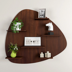 Abstract Shape Backlit Wood Wall Shelf / Book Shelf / Night Light, Walnut Finish