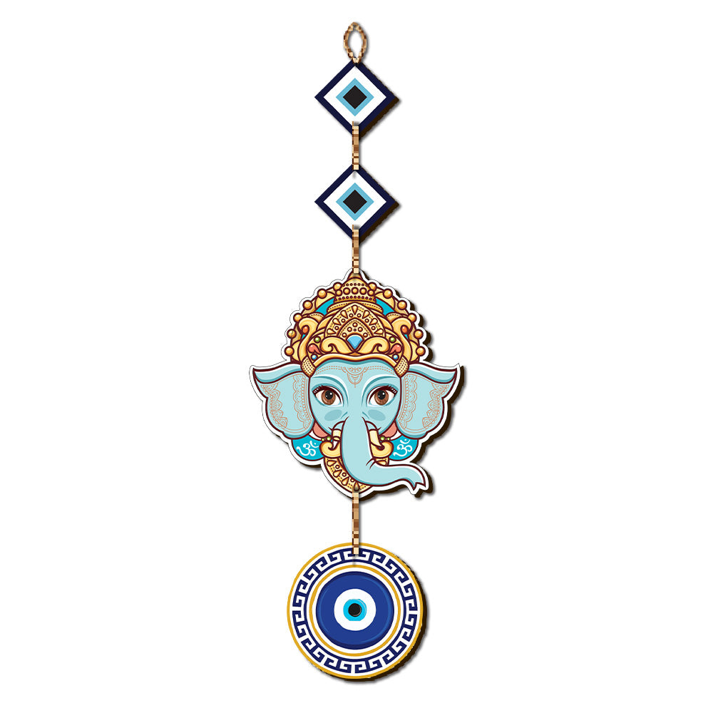 Lord Ganesha Evil Eye Wooden Wall Hanging for Home Decor