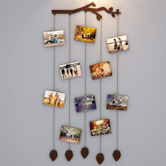 Branch Wood Photo Frame with Clips Size: 25 Inch(Width) X 56 Inch(Height)