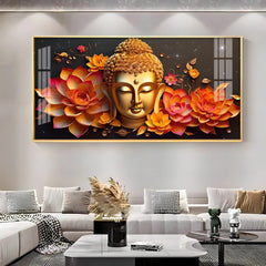 Golden Buddha with Blooming Lotus Acrylic Wall Painting