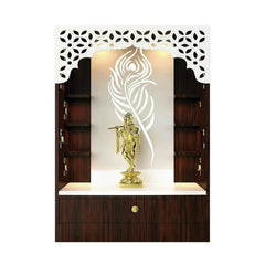 Premium Quality Temple with Inbuilt Focus Light & Spacious Wooden Shelf Walnut Color