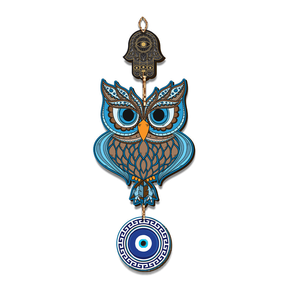 Wooden Owl Evil Eye  Nazar-Battu Wall Hanging for Wall Decor