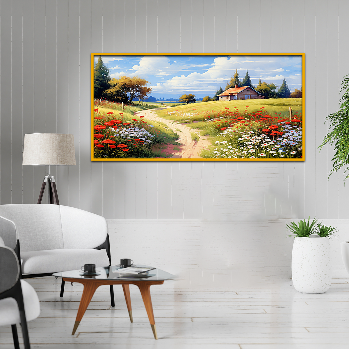 Summer Haven Beautiful Landscape with Flowers Canvas Wall Paintings
