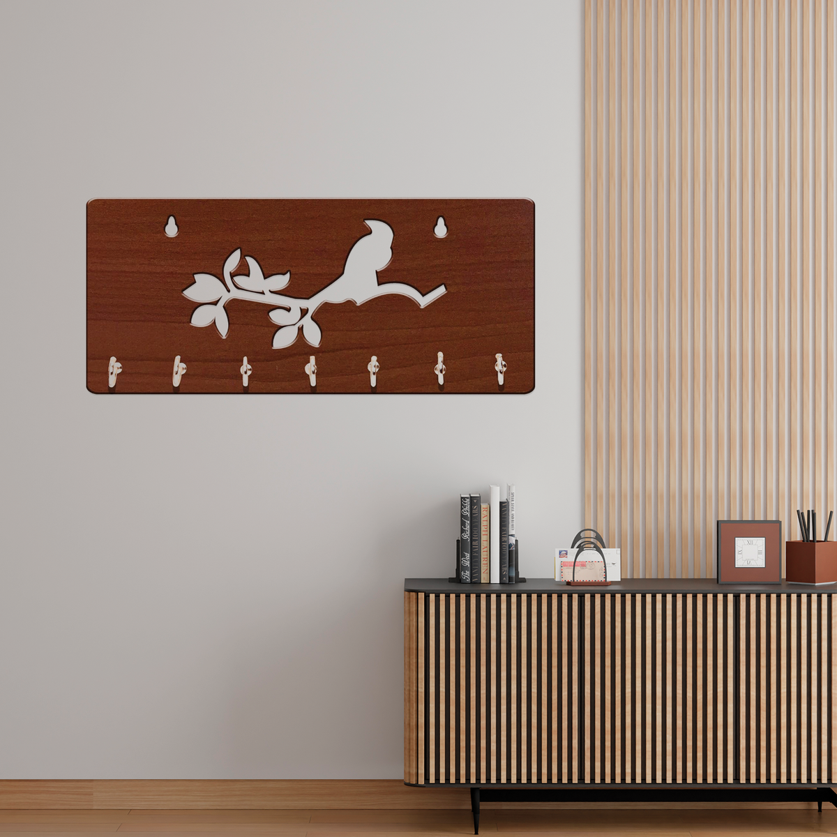 Sitting Birds on Branch Unique Design Wall-Mounted Key Holder for Home Wall