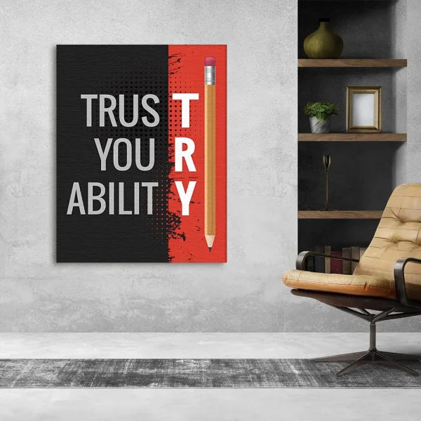 Motivational Canvas Art - Inspirational Pencil Quote Wall Decor