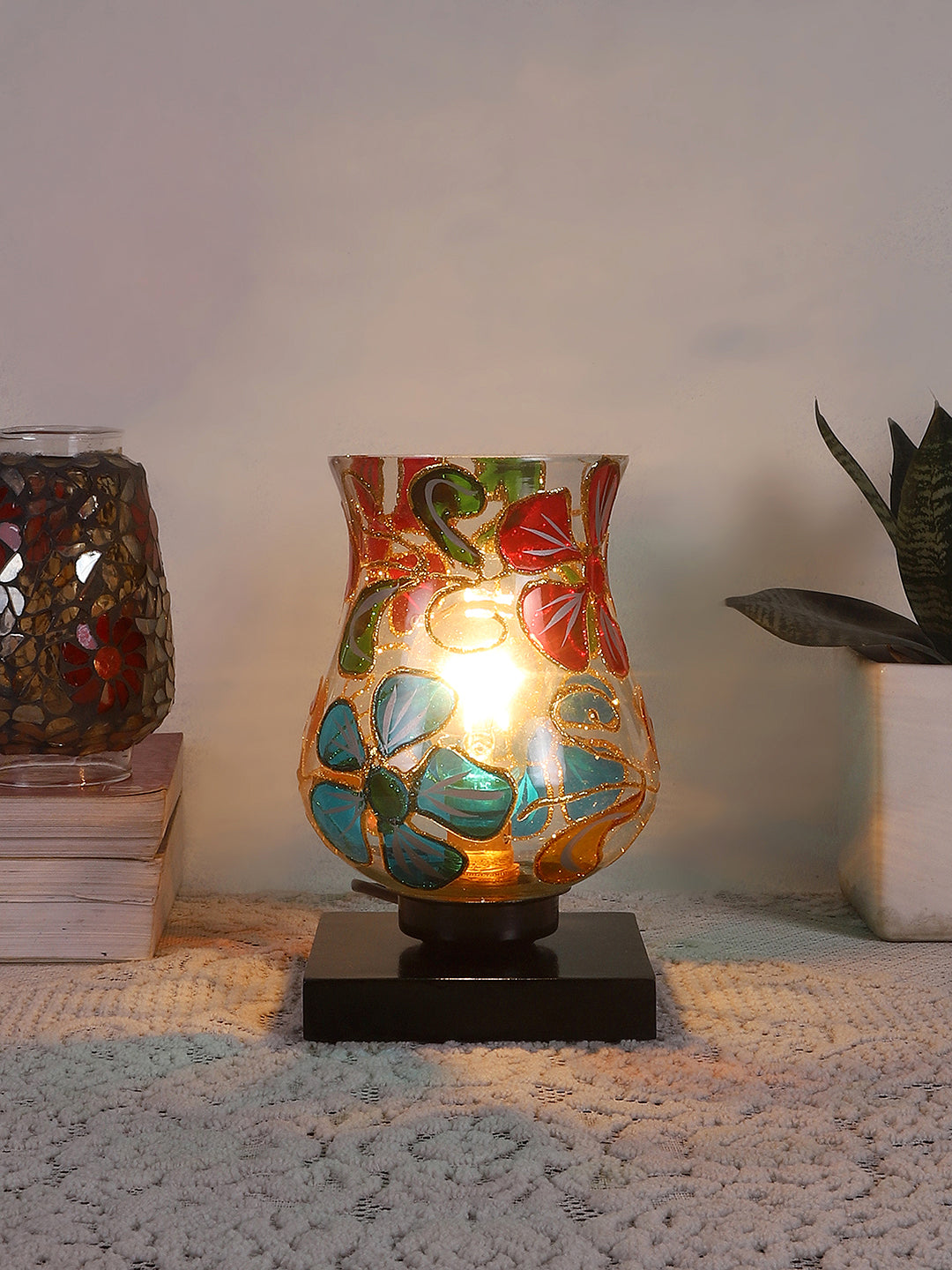 Mosaic Glass Table Lamp with wood Square Black Base (NM04)