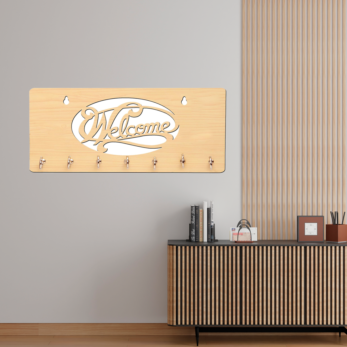 Welcome Unique Design Wall-Mounted Wooden Key Holder for Home Wall