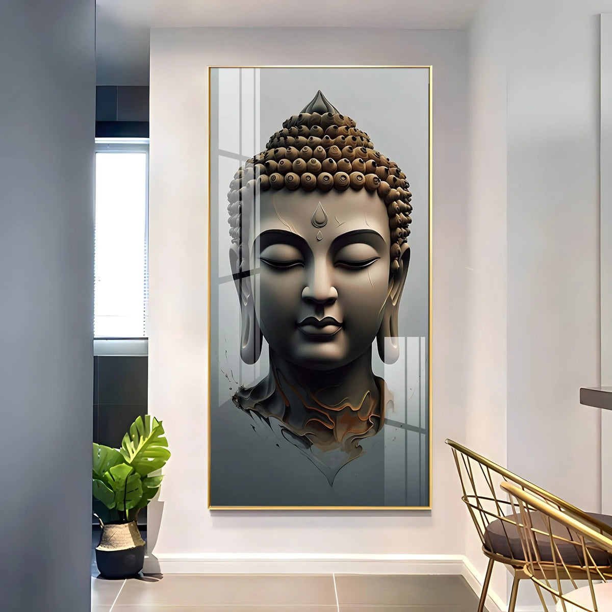 3D-Effect Minimalist Buddha Acrylic Painting for Entryway & Living Room